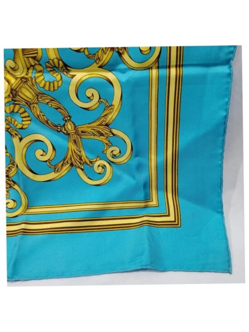 Authentic Hermès Les Tuileries Carré 90 Silk Scarf Blue Gold
